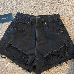 Distressed denim mom jean shorts